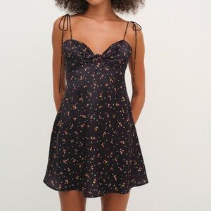 For Love And Lemons Black Mini Dress with Floral Accents